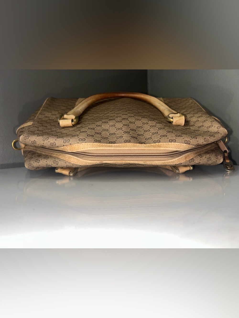Vintage Gucci Micro GG Tan Coated Canvas Satchel Handbag - Picture 3 of 14